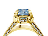 Yellow gold Fancy Blue Cushion  Solitaire Pave Split Shank Ring with Four-Prong Setting_85