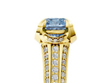Yellow gold Fancy Blue Cushion  Solitaire Pave Split Shank Ring with Four-Prong Setting_86