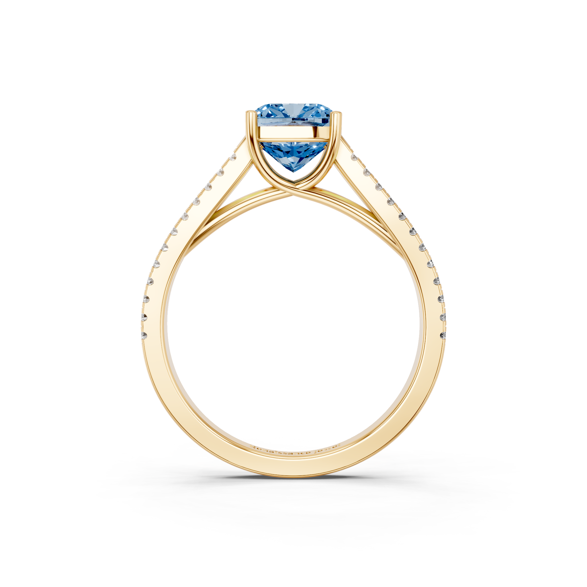 Yellow gold Fancy Blue Cushion  Solitaire Split Shank Pavé Diamond Engagement Ring_257