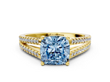 Yellow gold Fancy Blue Cushion  Solitaire Split Shank Pavé Diamond Engagement Ring_372