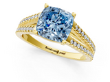 Yellow gold Fancy Blue Cushion  Solitaire Split Shank Pavé Diamond Engagement Ring_373