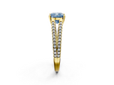Yellow gold Fancy Blue Cushion  Solitaire Split Shank Pavé Diamond Engagement Ring_374
