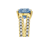 Yellow gold Fancy Blue Cushion  Solitaire Split Shank Pavé Diamond Engagement Ring_377