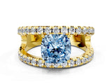 Yellow gold Fancy Blue Cushion  Solitaire Split Shank Pave Diamond Ring_49
