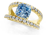 Yellow gold Fancy Blue Cushion  Solitaire Split Shank Pave Diamond Ring_50