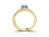 Yellow gold Fancy Blue Cushion  Solitaire Split Shank Pave Diamond Ring_52