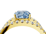 Yellow gold Fancy Blue Cushion  Solitaire Split Shank Pave Diamond Ring_53