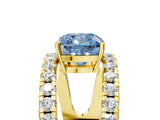 Yellow gold Fancy Blue Cushion  Solitaire Split Shank Pave Diamond Ring_54