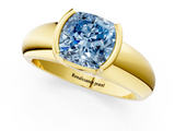 Yellow gold Fancy Blue Cushion  Solitaire Tension Set Diamond Ring with Wide Band_21