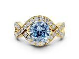 Yellow gold Fancy Blue Cushion  Solitaire Twist Band Pavé Diamond Engagement Ring_33