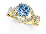 Yellow gold Fancy Blue Cushion  Solitaire Twist Band Pavé Diamond Engagement Ring_34