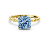 Yellow gold Fancy Blue Cushion  Solitaire Twist Band Ring with Four-Prong Setting_102