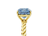 Yellow gold Fancy Blue Cushion  Solitaire Twist Band Ring with Four-Prong Setting_107