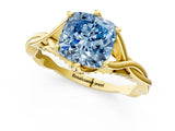 Yellow gold Fancy Blue Cushion  Solitaire Twist Band Six-Prong Setting 2