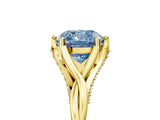 Yellow gold Fancy Blue Cushion  Solitaire Twist Band Six-Prong Setting