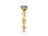 Yellow gold Fancy Blue Cushion  Solitaire Twist Band with Leaf Prong Setting 3