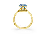 Yellow gold Fancy Blue Cushion  Solitaire Twist Band with Leaf Prong Setting 4