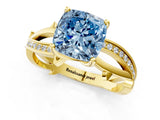 Yellow gold Fancy Blue Cushion  Solitaire Twist Band with Pavé Accents and Four-Prong Setting_21