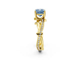 Yellow gold Fancy Blue Cushion  Solitaire Twist Band with Pavé Accents and Four-Prong Setting_22