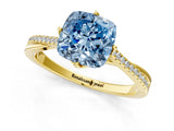 Yellow gold Fancy Blue Cushion  Solitaire Twist Band with Pavé Diamonds and Four-Prong Setting_85