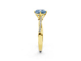 Yellow gold Fancy Blue Cushion  Solitaire Twist Band with Pavé Diamonds and Four-Prong Setting_86