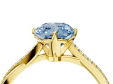 Yellow gold Fancy Blue Cushion  Solitaire Twist Band with Pavé Diamonds and Four-Prong Setting_88
