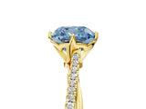 Yellow gold Fancy Blue Cushion  Solitaire Twist Band with Pavé Diamonds and Four-Prong Setting_89