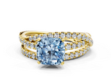 Yellow gold Fancy Blue Cushion  Solitaire Twist Band with Pavé Setting and Four-Prong Setting_132