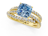 Yellow gold Fancy Blue Cushion  Solitaire Twist Band with Pavé Setting and Four-Prong Setting_133