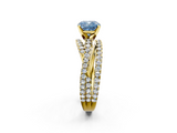 Yellow gold Fancy Blue Cushion  Solitaire Twist Band with Pavé Setting and Four-Prong Setting_134