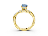 Yellow gold Fancy Blue Cushion  Solitaire Twist Band with Pavé Setting and Four-Prong Setting_135