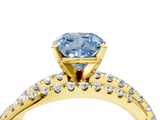 Yellow gold Fancy Blue Cushion  Solitaire Twist Band with Pavé Setting and Four-Prong Setting_136