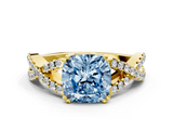 Yellow gold Fancy Blue Cushion  Solitaire Twist Band with Pavé Setting and Four-Prong Setting_34