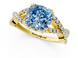 Yellow gold Fancy Blue Cushion  Solitaire Twist Band with Pavé Setting and Four-Prong Setting_35