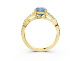 Yellow gold Fancy Blue Cushion  Solitaire Twist Band with Pavé Setting and Four-Prong Setting_37