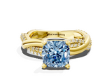 Yellow gold Fancy Blue Cushion  Solitaire Twist Band with Pave Prong Setting_47