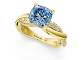 Yellow gold Fancy Blue Cushion  Solitaire Twist Band with Pave Prong Setting_48
