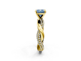 Yellow gold Fancy Blue Cushion  Solitaire Twist Band with Pave Prong Setting_49