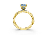 Yellow gold Fancy Blue Cushion  Solitaire Twist Band with Pave Prong Setting_50