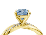 Yellow gold Fancy Blue Cushion  Solitaire Twist Band with Pave Prong Setting_51