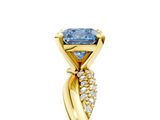 Yellow gold Fancy Blue Cushion  Solitaire Twist Band with Pave Prong Setting_52