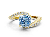 Yellow gold Fancy Blue Cushion  Solitaire Twist Band with Pave Set Diamonds and Four-Prong Setting_114