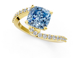 Yellow gold Fancy Blue Cushion  Solitaire Twist Band with Pave Set Diamonds and Four-Prong Setting_115