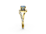 Yellow gold Fancy Blue Cushion  Solitaire Twist Band with Pave Set Diamonds and Four-Prong Setting_116