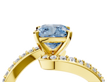 Yellow gold Fancy Blue Cushion  Solitaire Twist Band with Pave Set Diamonds and Four-Prong Setting_118