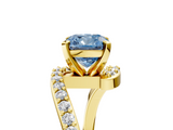 Yellow gold Fancy Blue Cushion  Solitaire Twist Band with Pave Set Diamonds and Four-Prong Setting_119