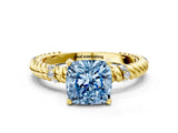 Yellow gold Fancy Blue Cushion  Solitaire Twisted Band Prong Set Engagement Ring_60