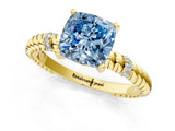 Yellow gold Fancy Blue Cushion  Solitaire Twisted Band Prong Set Engagement Ring_61