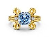 Yellow gold Fancy Blue Cushion  Solitaire Twisted Band Scroll Prong Ring_3