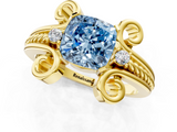 Yellow gold Fancy Blue Cushion  Solitaire Twisted Band Scroll Prong Ring_4